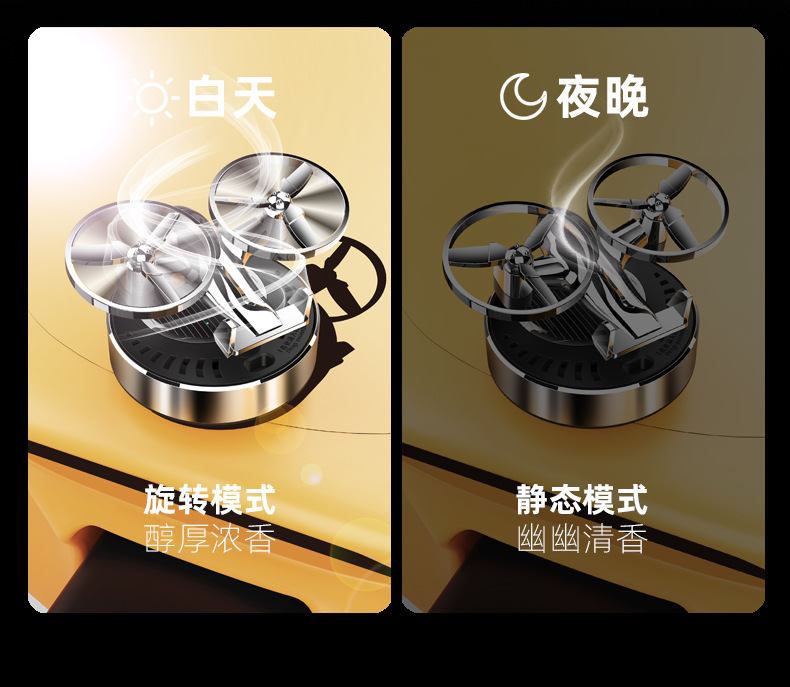 Car Aromatherapy Solar Energy Aircraft Fragrance Car Rotating Perfume Seat Car Balm Fragrance Ornament Double Turbine