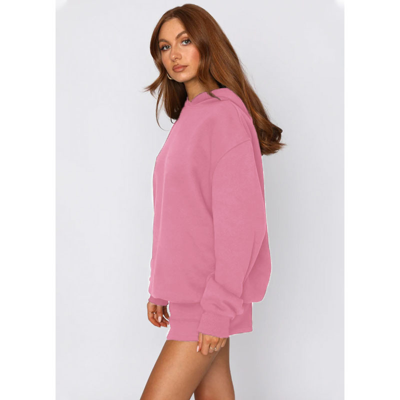 Autumn Winter Solid Color Hooded Pullover Long Sleeve Sweaters Women Clothing Shorts Suit