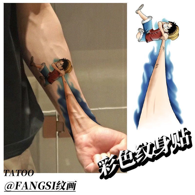 New One Piece Luffy Colorful Tattoo Stickers, Trendy and Cool for Men and Women, Waterproof and Long-Lasting, Fire Fist Simulation Scar Cover