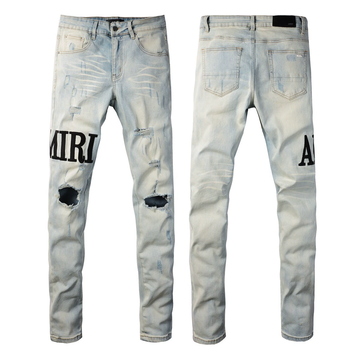 Джинсы (AMIRI) мужские slim с рваной отделкой, фасон зауженный