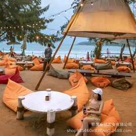 老榆木沙滩桌实木休闲户外餐桌海边阳光沙滩休闲圆桌家用木质桌子