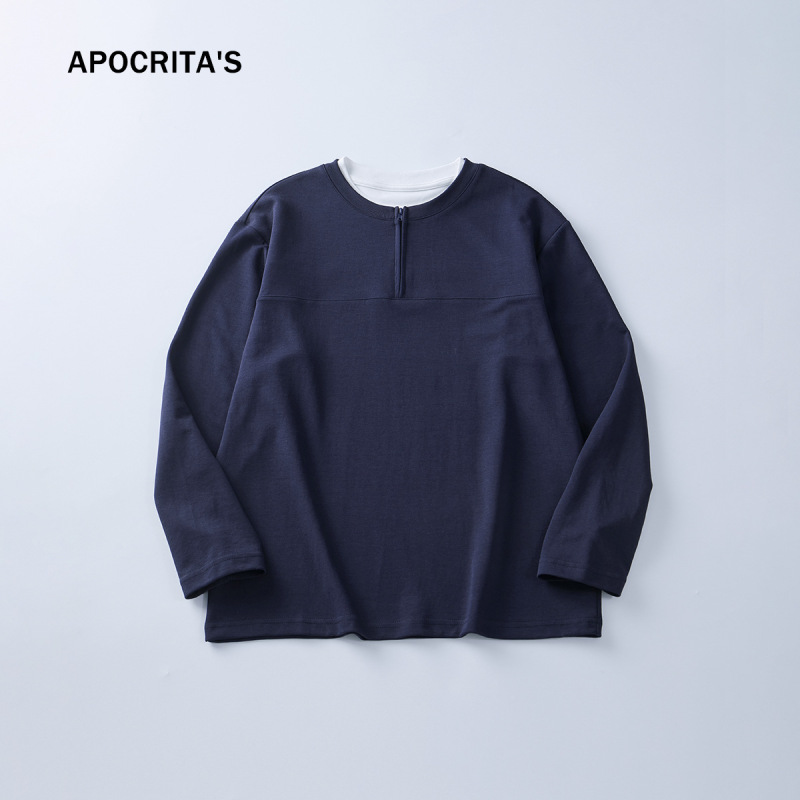 APO | ハーフジップライトラグジュアリーハイエンドルーズコントラストカラーフェイクツーピース長袖Tシャツインナートップボトリングシャツ|undefined