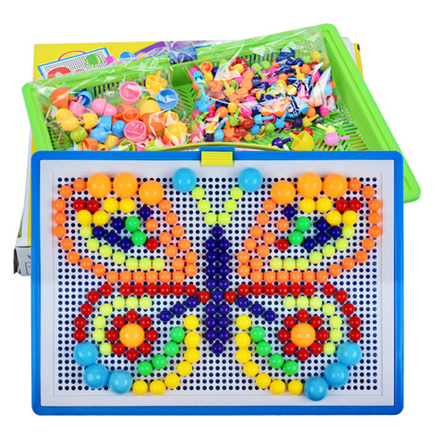 Foreign Trade Children's Mushroom Nail Combination Toy Puzzle 3-7 Years Old DIY Handicraft Qiao Qiao Nail Insert Beads Building Blocks
