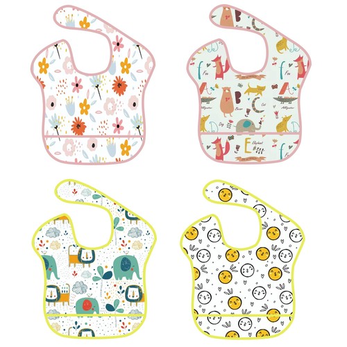 Baby waterproof cartoon eating bib baby three-dimensional saliva napkin supplementary food feeding bag children's washable light bib