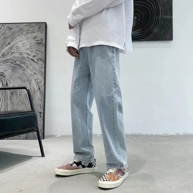 Summer American Style High Street ins Long Straight Tube Denim Blue Pants Loose Casual Simple All-match Wide-leg Long Pants Summer American Style High Street ins Long Straight Tube Denim Blue Pants Loose Casual Simple All-match Wide-leg Long Pants