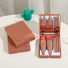 Mini Portable Morandi Box Makeup Brush Set of 5 with Makeup Mirror Girly Travel Makeup Brush Set Small Set