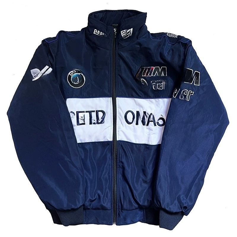 Retro racing car, jersey, down jacket, with embroidery
