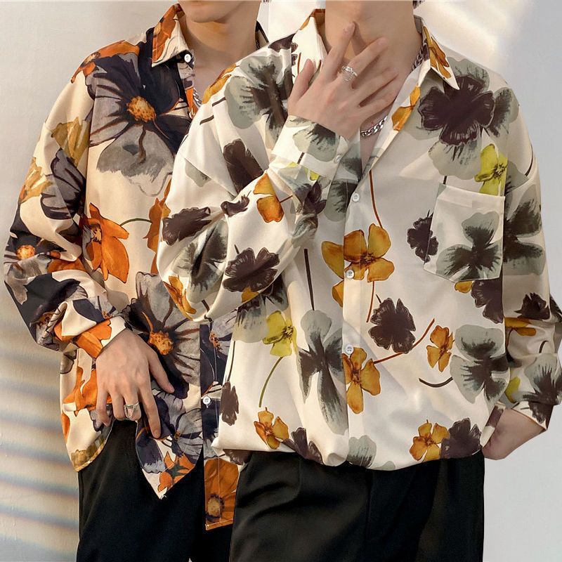 Fairy Shirt Men's Spring and Autumn Fun Printed Shirt Men's Long-Sleeved Hong Kong Style Loose Fashion Casual Shirt Jacket