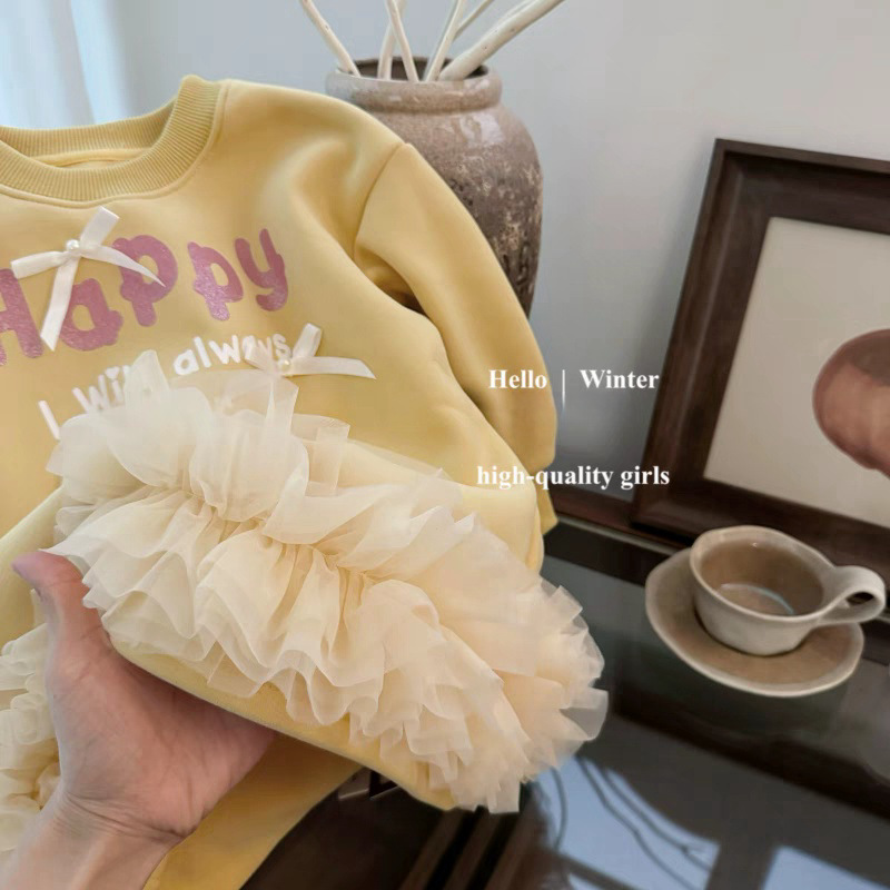 25 otoño y invierno bebés letras dulces impresión de manga larga empalme camiseta de malla