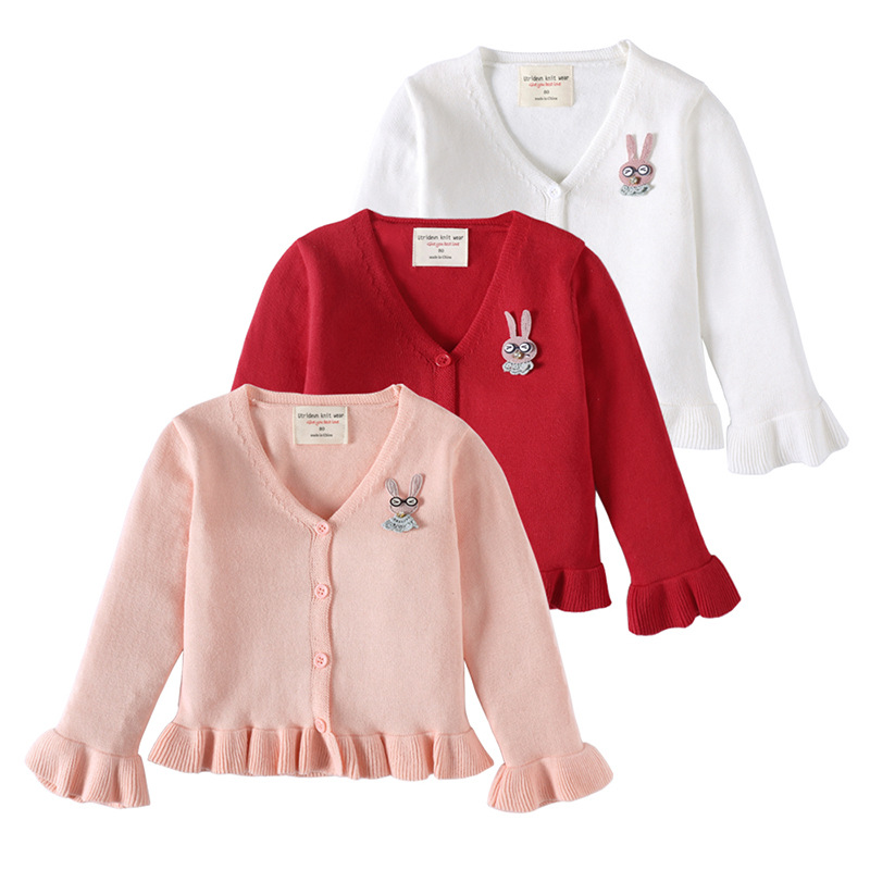 2023 primavera y otoño estilo coreano oreja de madera cuello en V punto cardigan abrigo de algodón chal niños suéter de bebé cardigan