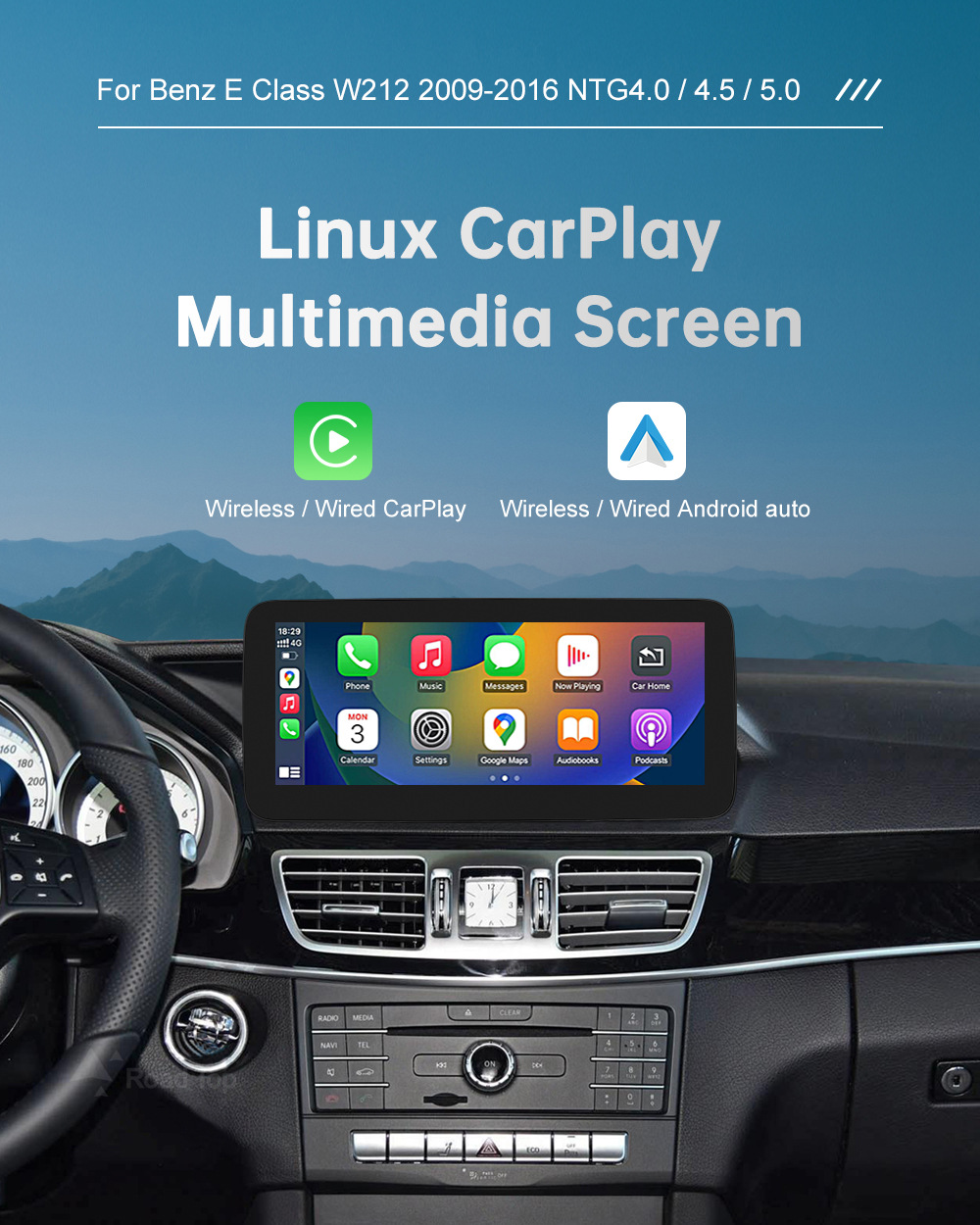 RoadTop wireless CarPlay screen for Mercedes-Benz E-Class NTG4.0/4.5/5.0 display
