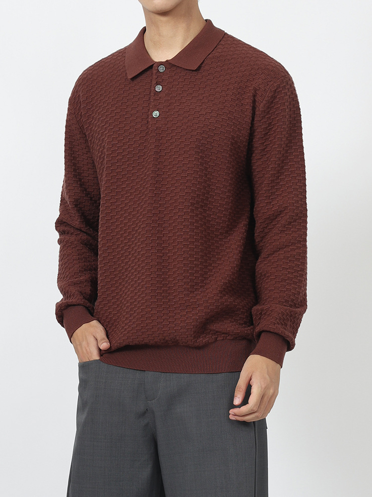 Lujo ligero antiguo estilo de ropa de hombre estriado solapa polo camisa de punto hombre suéter casual de negocios de otoño y invierno chaqueta de hombre