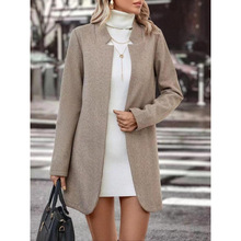 S 60255 Solid color stand collar woolen coat ��ɫ����ë����