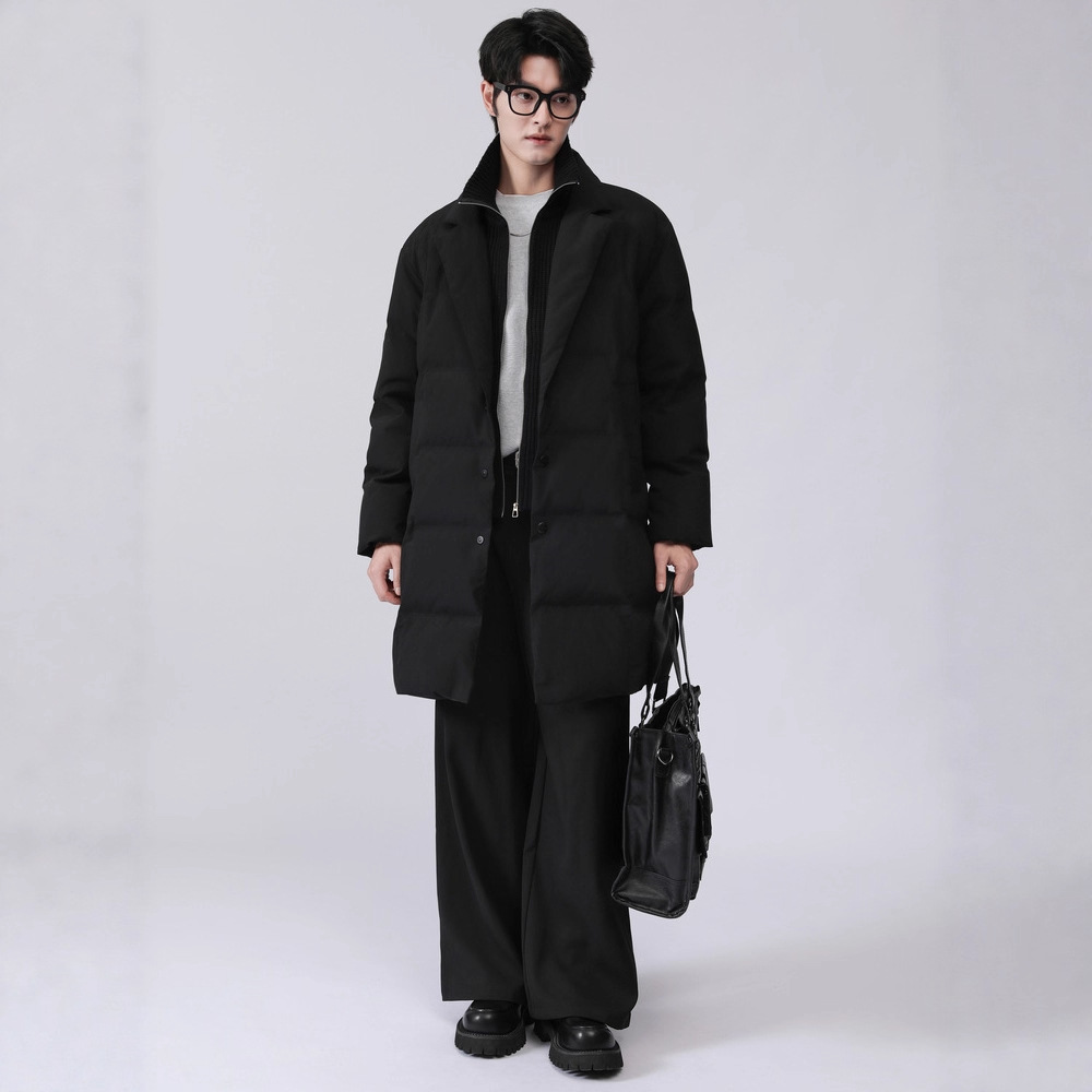 2024冬季新款休闲翻领过膝中长款羽绒服男宽松白鸭绒痞帅保暖大衣