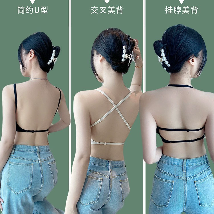 Wireless push‑up bra top, backless vest with cups, adjustable straps, sizes 32/70–38/85