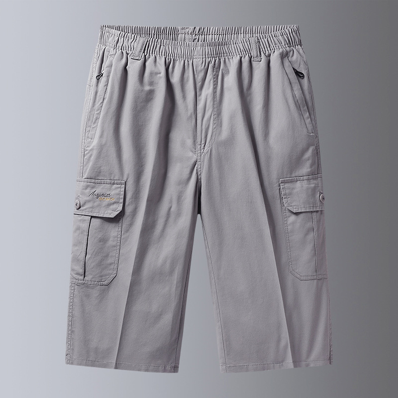 Summer Middle-Aged Men's Shorts, Pure Cotton, Loose Fit, Plus Size, Casual Cropped Pants for Middle-Aged and Elderly, Suitable for Wearing Outside