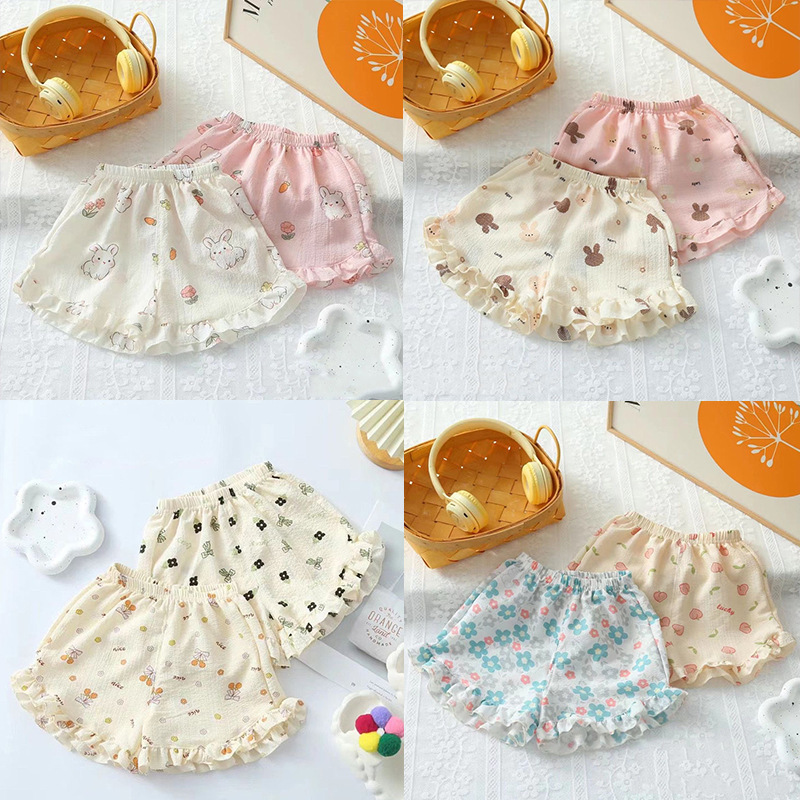 Girls Summer Clothes 2025 New Summer Shorts for Small and Medium-Sized Kidsren, Stylish Ruffled Lace Casual Pants, Kidsren's Pants Summer