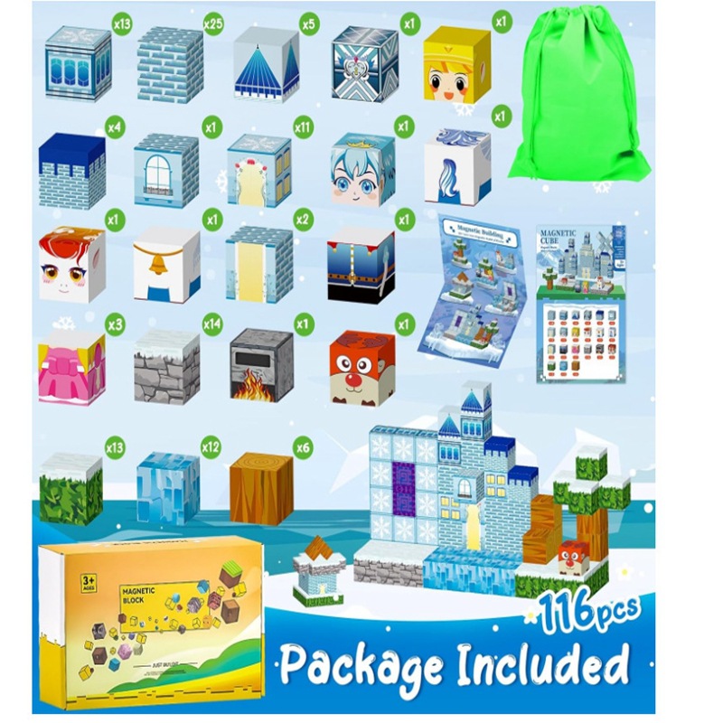 Cross-border World Magnetic Square Building Block Scene suit Magnetic Particle Puzzle Building Assembled Children's Toys