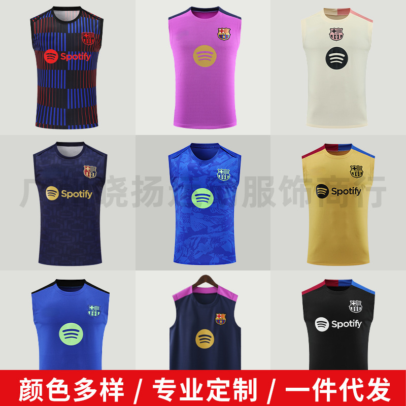 2526 New Barcelona Short-Sleeved Warm-Up Training Jersey Sleeveless Vest Football Summer Cross-Border Jersey Cross-Border