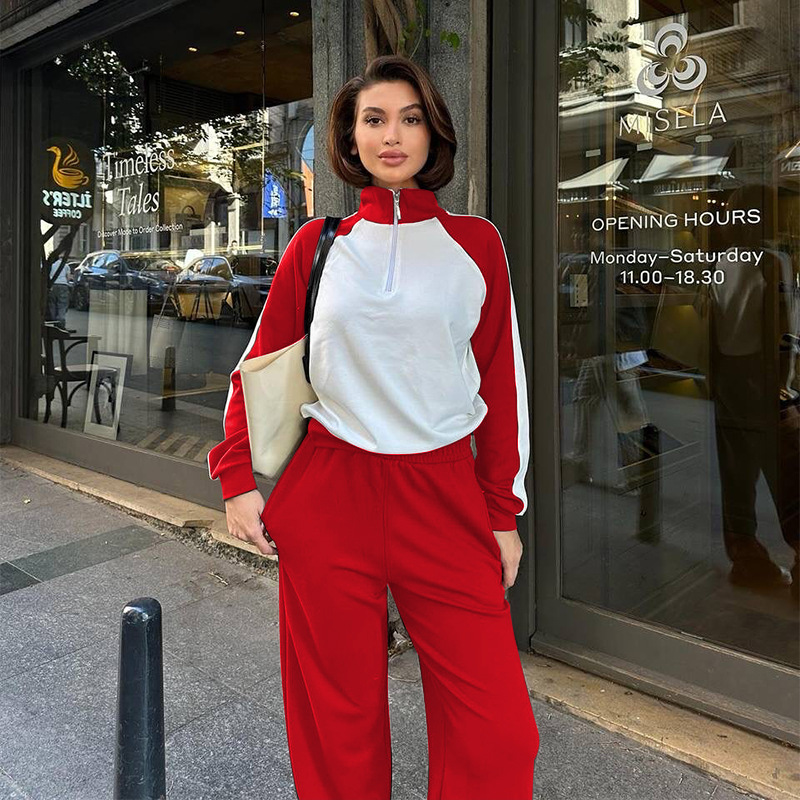 211475 Spring Autumn New Cross-Border European And American Color-Block Long-Sleeve Zipper Sweatshirt Women's Fashion_ecoleips.com