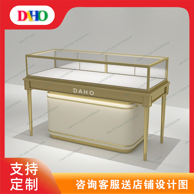 珠宝展示柜玉器饰品柜柜台钻石首饰手表陈列柜不锈钢弧形玻璃展柜