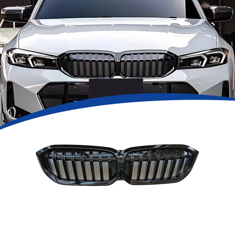 Suitable for BMW 3 Series LCI G20 G28 front bumper grille modification in bright black single-line design, 23-26 models