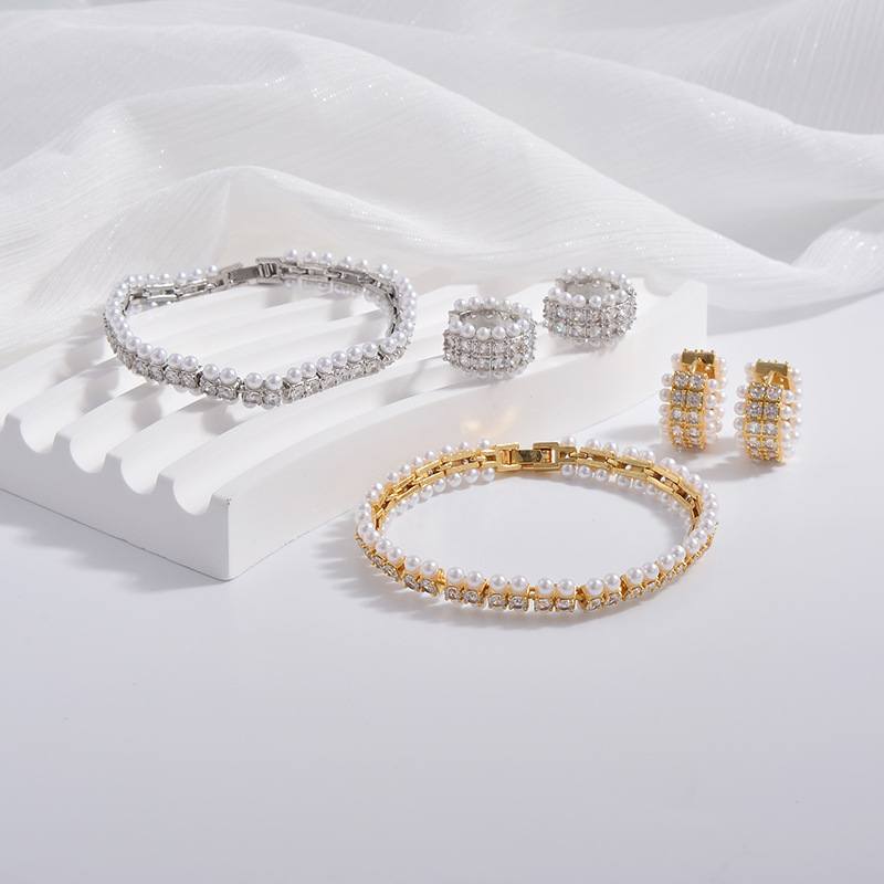 Sweet Round Copper Plating Inlay Pearl Zircon Womenu0027S Bracelets Earrings 1 Piece 1 Pair