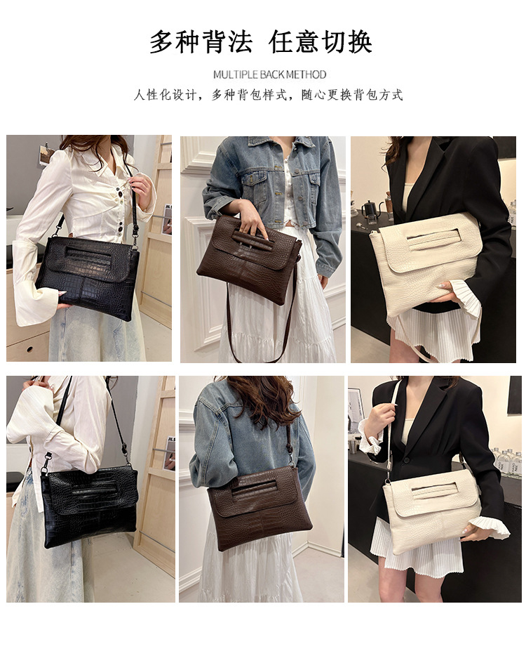 New cross-border foreign trade crocodile pattern strap clutch bag, large-capacity file bag, storage bag, official document bag, crossbody bag Item Picture