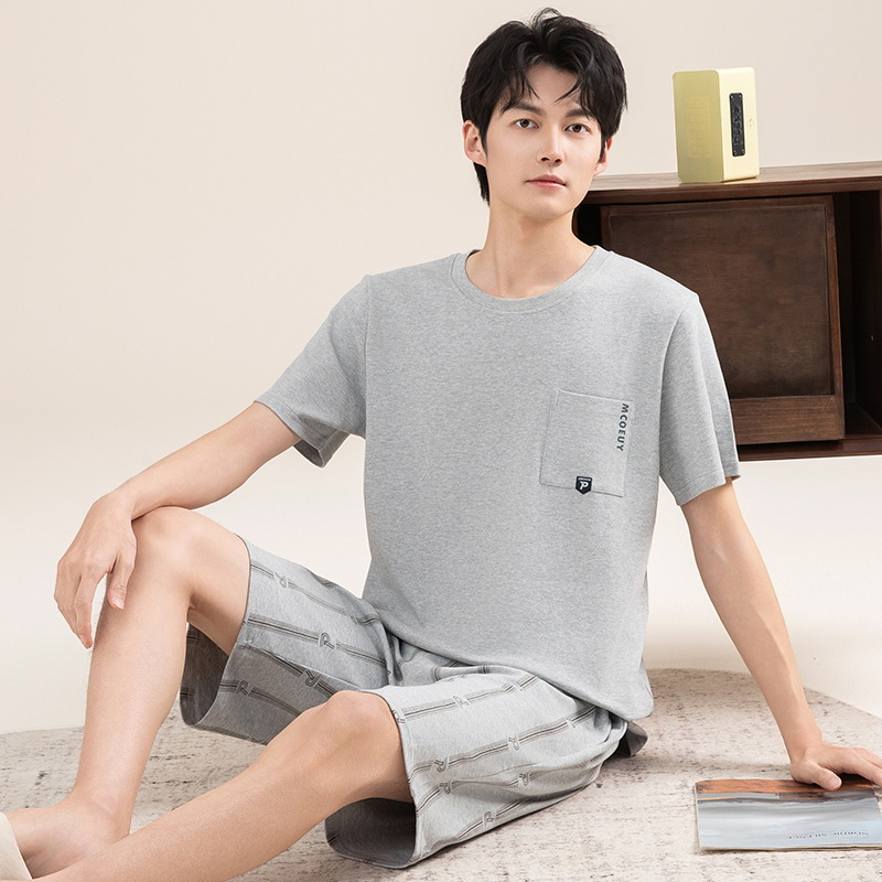 Pijamas de algodón para hombres verano 2025 nuevo cuello redondo de manga corta delgado verano se puede usar con ropa casera