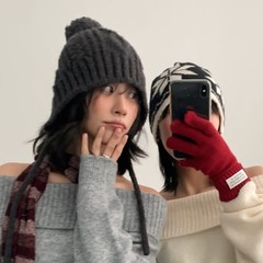 25新款ins博主纯色简约毛球针织可爱护耳帽包头套头毛线帽女保暖