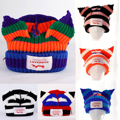 Yáng Chāoyuè's Couple Knit Hat, Pig Hat with Cat Ears, Warm Knitted Cold Hat, Korean Hat