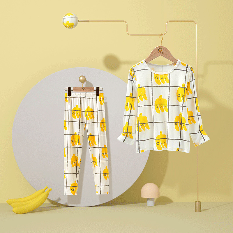 Q21天絲兒童內衣套裝男童保暖秋衣秋褲女童抑菌家居服秋季打底衫