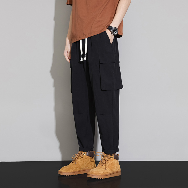 Primavera y otoño funcionan pantalones de trabajo hombre marca de moda americana retro suelta grande recto pantalones de bolsillo pantalones casuales