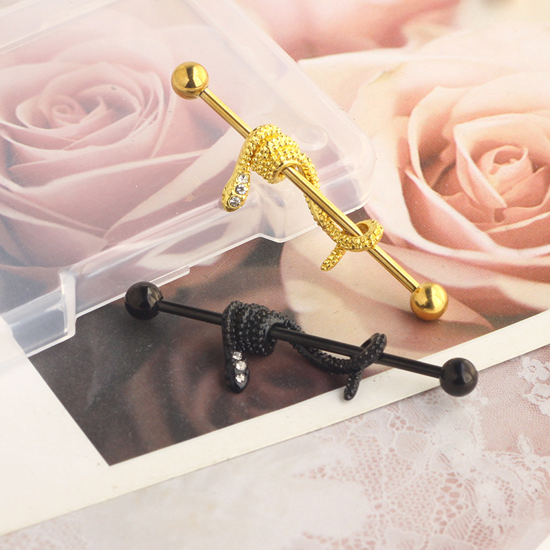 14G Snake Industrial Barbell Earrings Star Rose Gold with CZ Double Ear Hole Bridge Earring Piercing Jewelry 38mm detail image 7