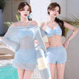分体泳衣女新款海边度假高级感长袖防晒三件套性感纯欲平角泡温泉