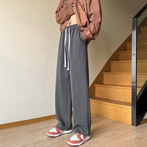 Men's Loose Straight Fall Athletic Pants with Droopy Sensation Streetwear Floor-Length Wide Leg Casual Pants for Teenagers