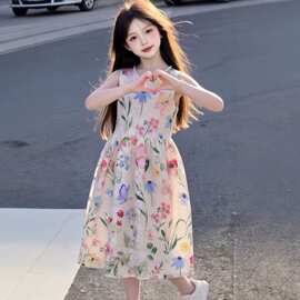 女大童连衣裙夏季薄款2026超火儿童巨好看公主裙女孩漂亮无袖裙子