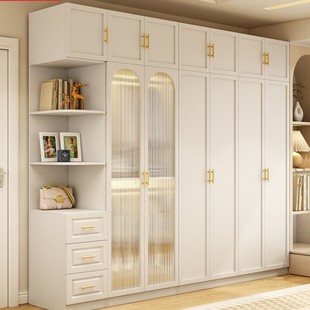 French Wardrobe Home Bedroom Solid Wood Glass Door Adult Wardrobe Modern Light Luxury Cream Style Retro White