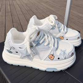 卡通涂鸦风厚底星星小白鞋女2025新款透气网面学生百搭潮板鞋