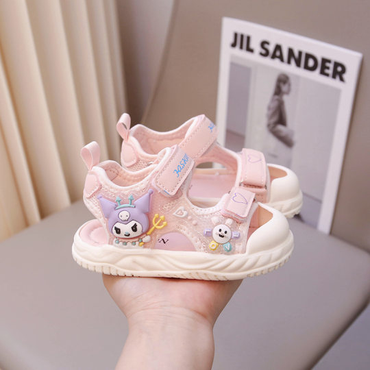 Girls' Baotou Sandals 2024 Summer New Baby Lights Beach Shoes Girls' Soft Sole Kulomi Sandals