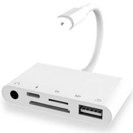 适用苹果手机SD TF U盘五合一读卡器iPhone12 平板 OTG音频读卡器
