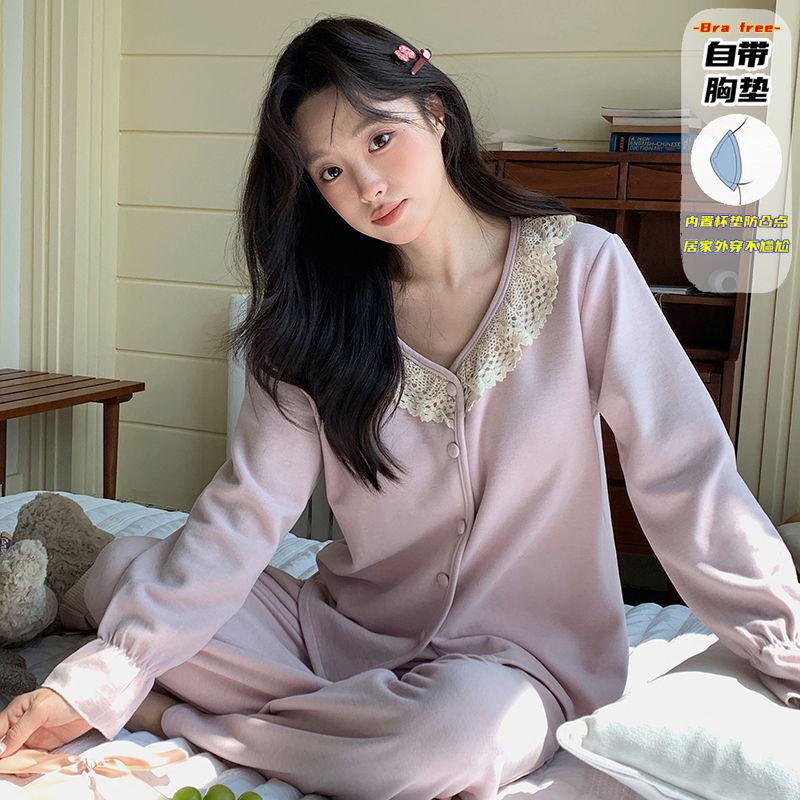 直播睡衣女秋冬新款保暖长袖羊绒蚕丝韩系甜美花边卡通家居服套装|undefined