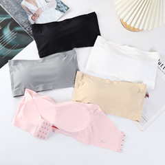 夏季無縫一片式冰絲透氣裹胸無肩帶一字圍三排四扣內衣防走光抹胸