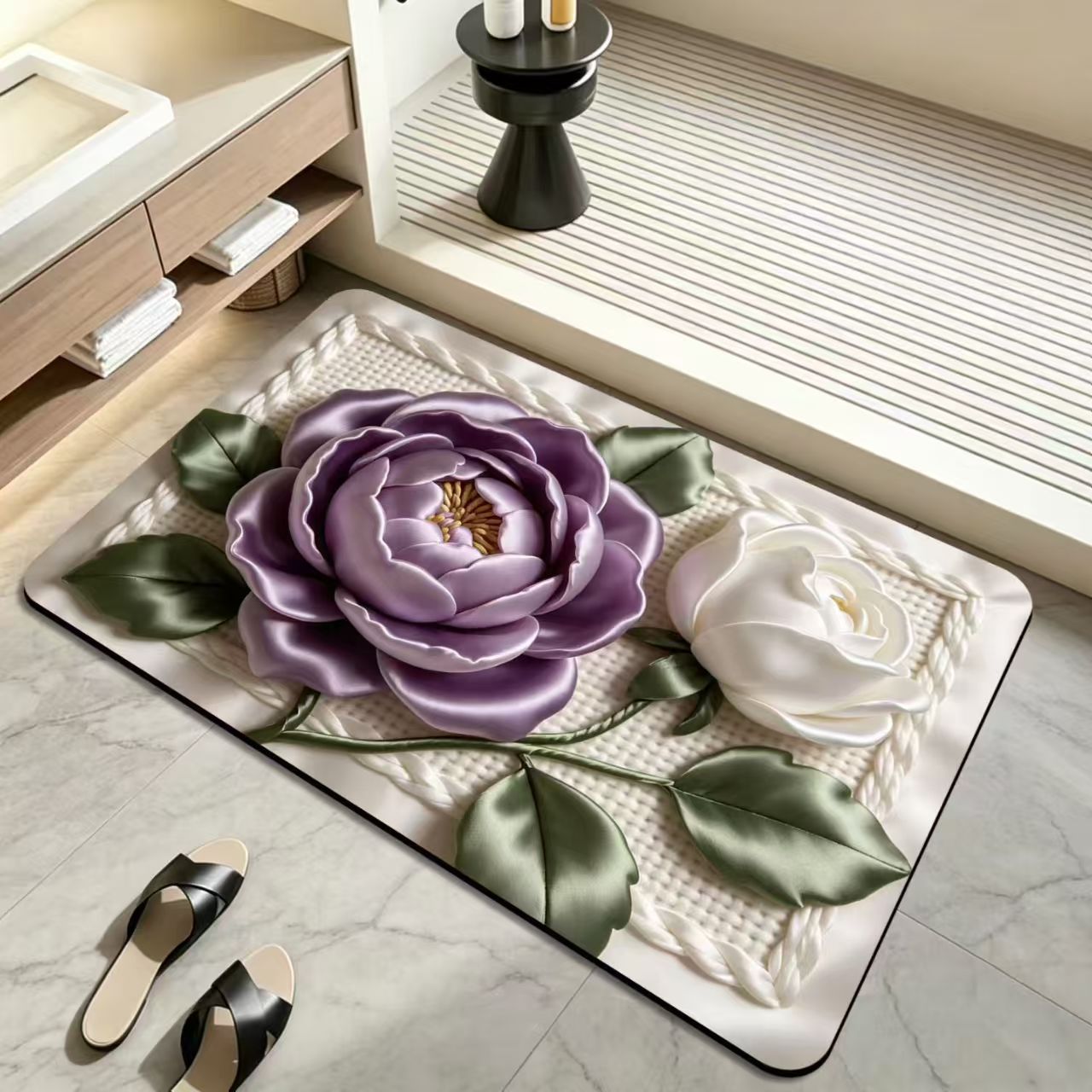 Cross-border dropshipping 3D visual floral diatomite bathroom mat, non-slip, water-absorbent, dirt-resistant, available in stock
