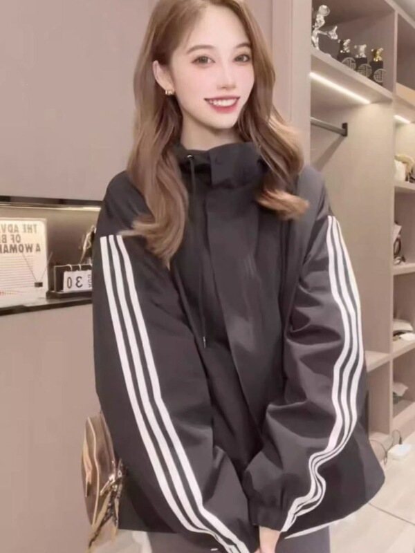 New Spring and Autumn Loose Casual Windproof Jacket Trendy Hooded Coat for Women Fashionable Korean Style Versatile Jacket Top New Spring and Autumn Loose Casual Windproof Jacket Trendy Hooded Coat for Women Fashionable Korean Style Versatile Jacket Top