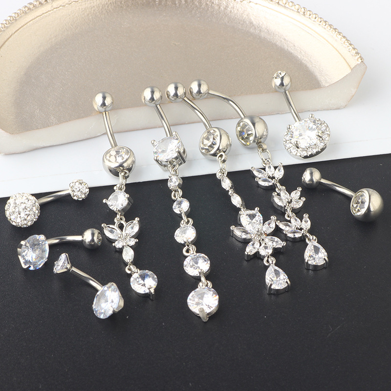 Classic Style Silver Butterfly Belly Button Ring Set - 9 Piece Navel Piercing Jewelry Set detail image 6