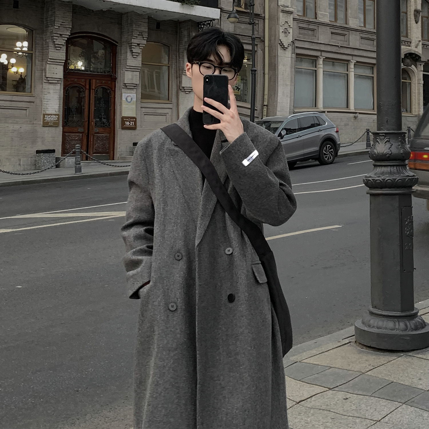 2024 가을과 겨울 새로운 청소년 캐주얼 중간 길이의 모직 코트 남자 한국 단색 중간 길이의 모직 코트