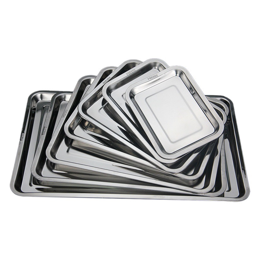 Bandeja rectangular de acero inoxidable para barbacoa o cocina, resistente y duradera, ideal para preparar y servir alimentos