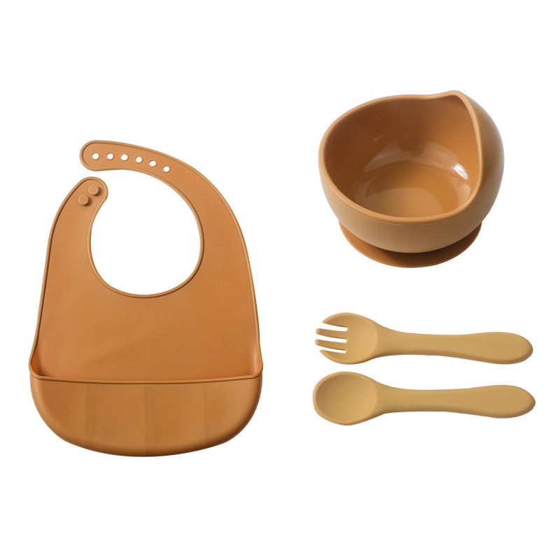 얇은 턱받이 드립 볼 포크 스푼 + 노랑