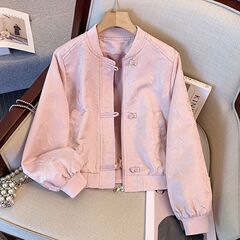 粉色小香风盘扣棒球服外套女短款2025初春秋新中式国风小个子夹克
